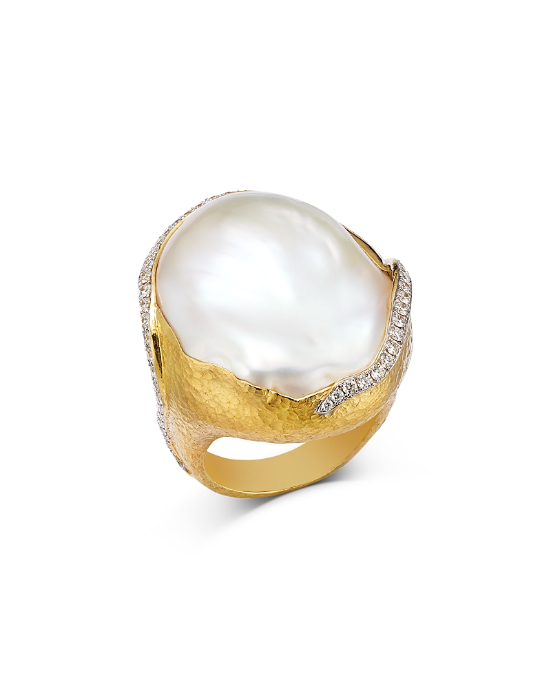 Jorge Adeler 18K Yellow Gold Sea Cultured Freshwater Baroque Pearl & Diamond Ring