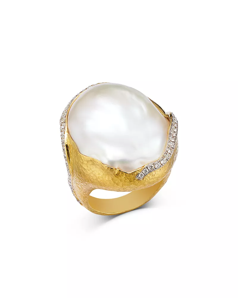 Jorge Adeler 18K Yellow Gold Sea Cultured Freshwater Baroque Pearl & Diamond Ring