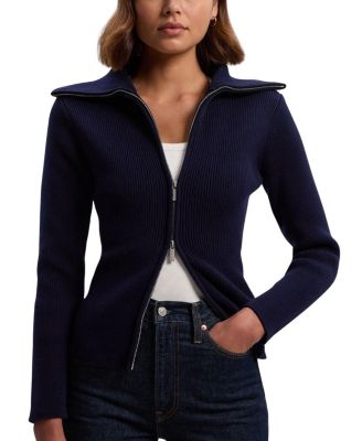 Cotton Zip Through Collar Knit Cardigan