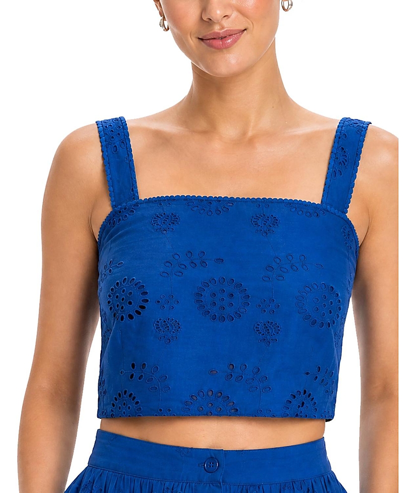 Change of Scenery Ilyssa Eyelet Square Neck Smocked Crop Top