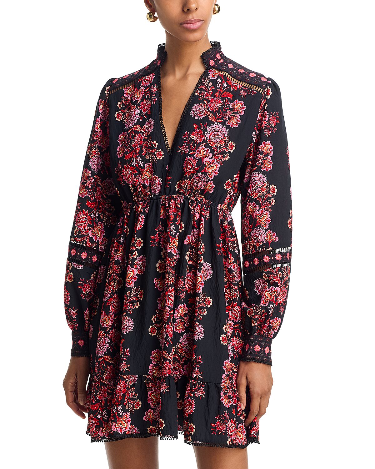 Aqua Placed Floral Long Sleeve Mini Dress - Exclusive