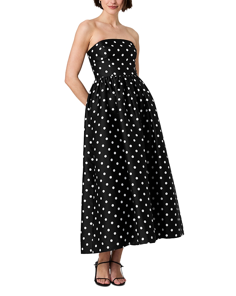 French Connection Aria Structured Taffeta Polka Dot Strapless Midi Dress