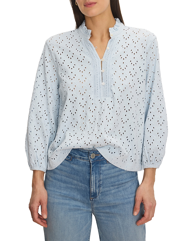 Nic+zoe Eyelet Ruffle Neck Top