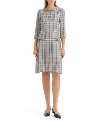  Contrast Stitch Tweed Knit A-Line Dress
