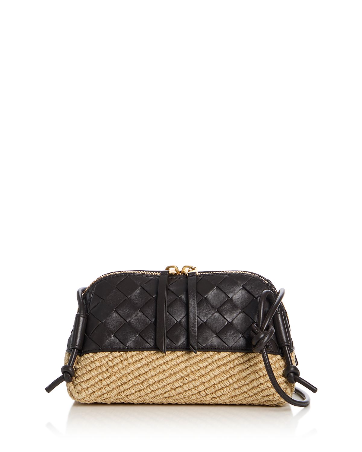 Bottega Veneta Concert Pouch Raffia & Intrecciato Leather Shoulder Bag