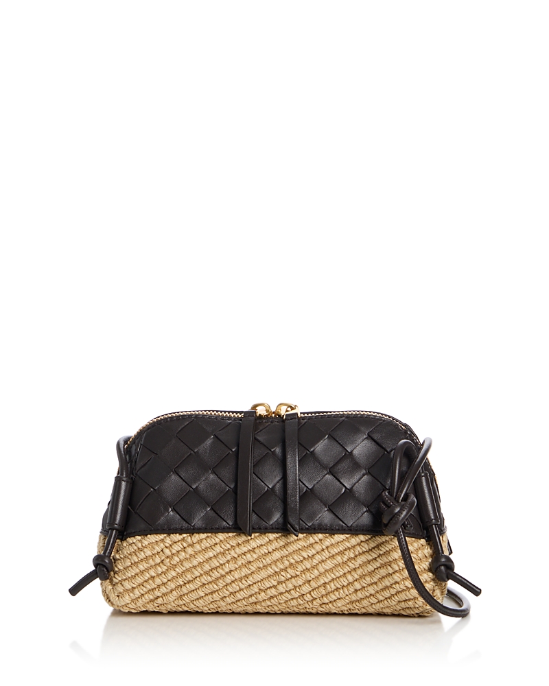 Bottega Veneta Concert Pouch Raffia & Intrecciato Leather Shoulder Bag