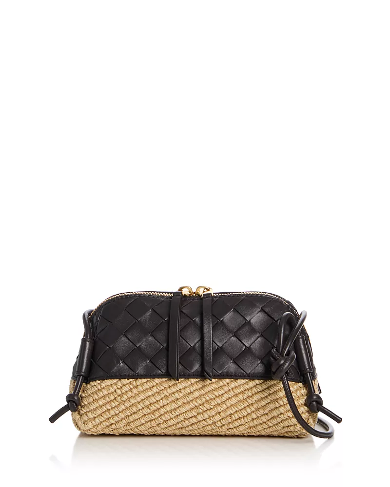 Bottega Veneta Concert Pouch Raffia & Intrecciato Leather Shoulder Bag
