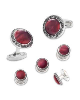 Burgundy Stone Antique Border Cufflink & Tuxedo Stud Set