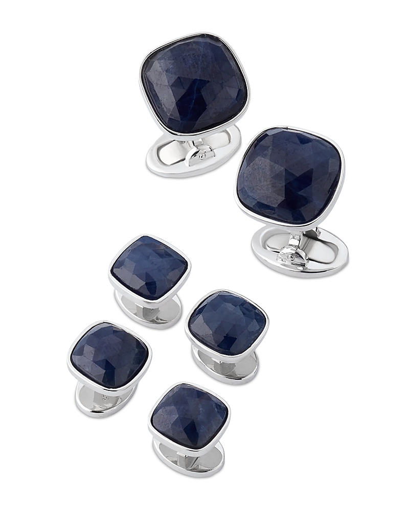 Jan Leslie Sapphire Square Sterling Cufflink Stud Set