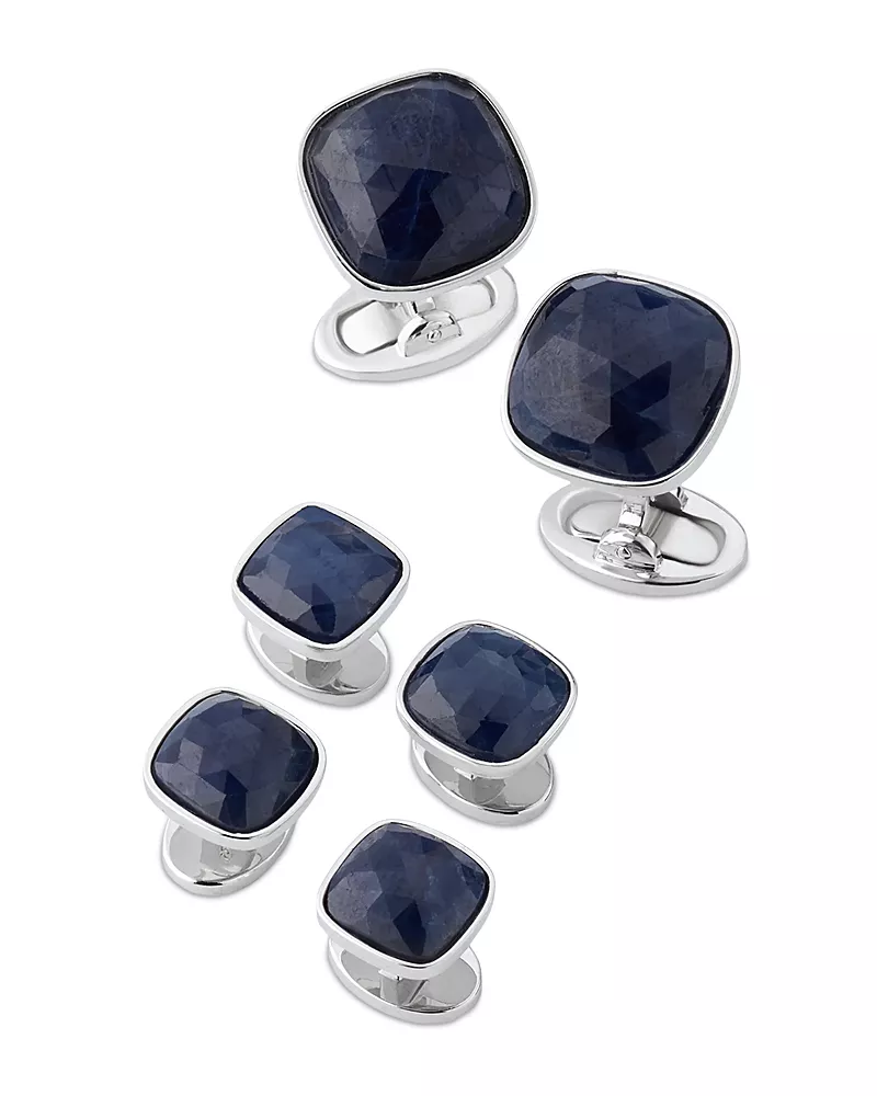 Jan Leslie Sapphire Square Sterling Cufflink Stud Set
