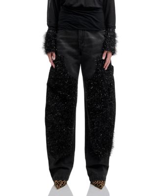 Audry Double Knee Lurex Barrel Leg Carpenter Jeans in Washed Black