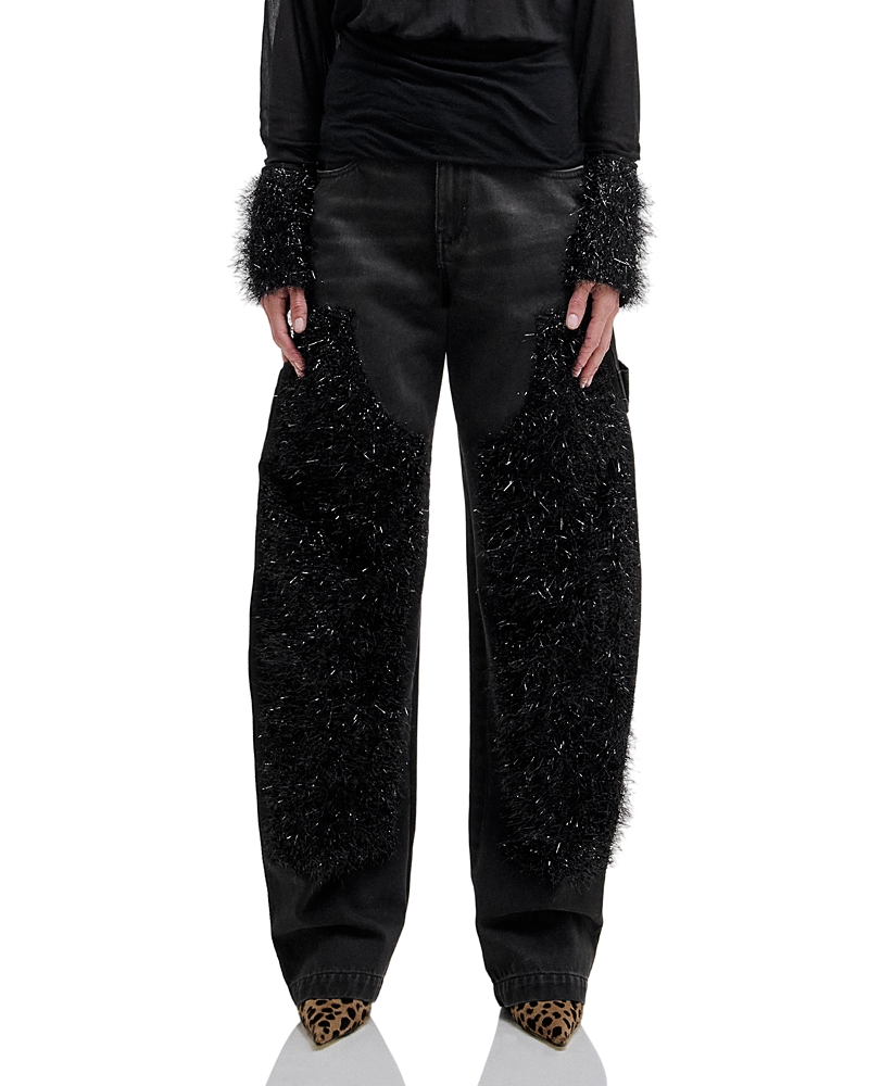 Darkpark Audry Double Knee Lurex Barrel Leg Carpenter Jeans in Washed Black