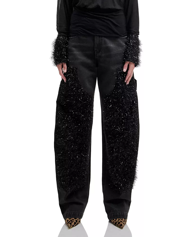 Darkpark Audry Double Knee Lurex Barrel Leg Carpenter Jeans in Washed Black