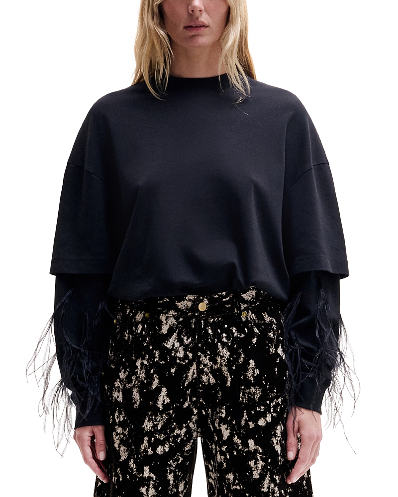 Darkpark Double Sleeve Feather Trim Top