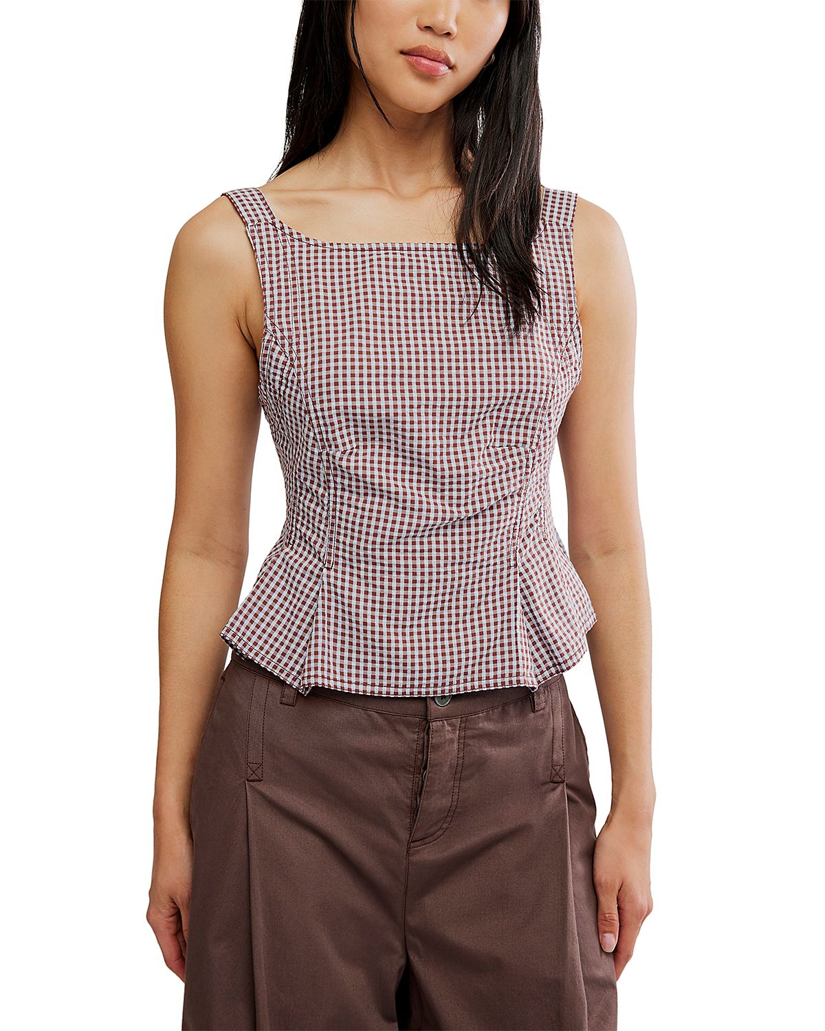 Free People Sunfaded Gingham Top