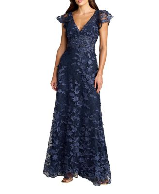  Petite Floral Embroidered Lace Flutter Sleeve Gown