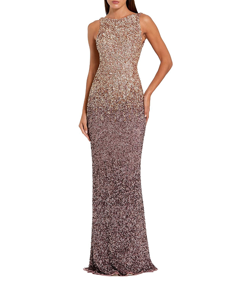 Mac Duggal Sleeveless Sequin Mesh Ombre Gown With Open Back