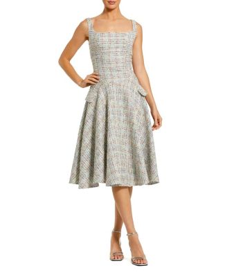  Boucle Sleeveless Drop Waist Fit-and-Flare Midi Dress