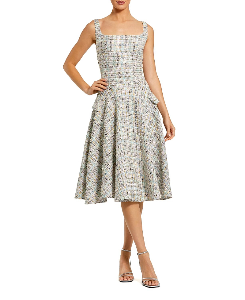 Mac Duggal Boucle Sleeveless Drop Waist Fit-and-Flare Midi Dress