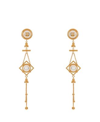  Brass and Pearl Pendant Earrings