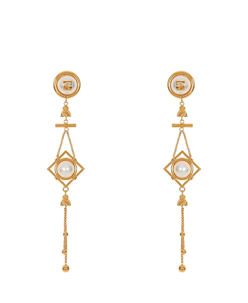 Balmain Brass and Pearl Pendant Earrings