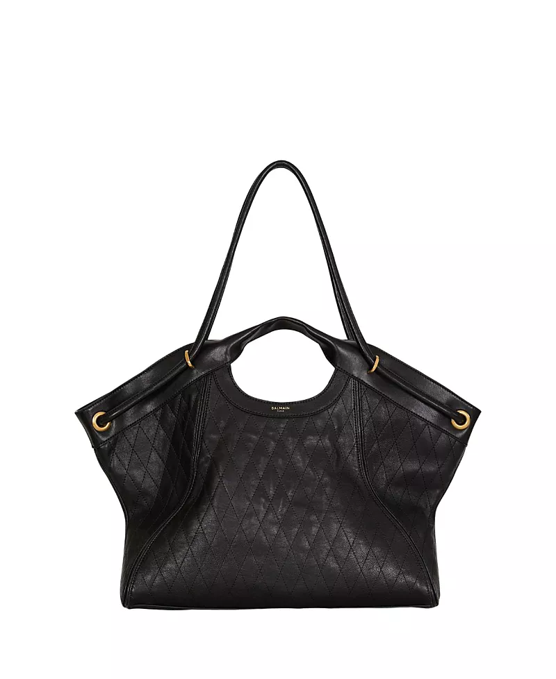 Balmain Large Tote in Topstitched Leather