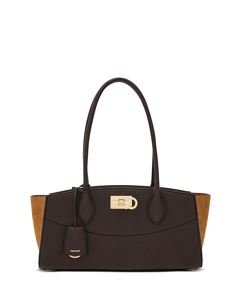 Ferragamo Studio Soft East West Leather & Suede Top Handle Bag