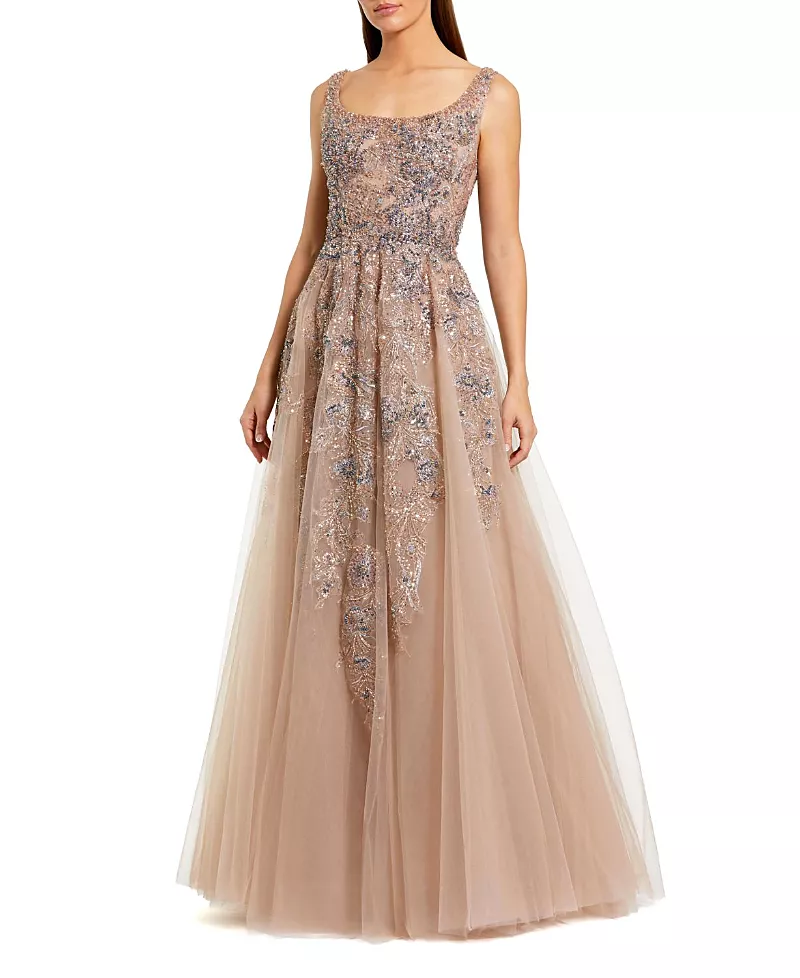 Mac Duggal Hand Embellished Tulle A-Line Gown