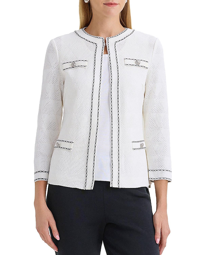 Ming Wang Diamond Faux Link Trim Knit Jacket