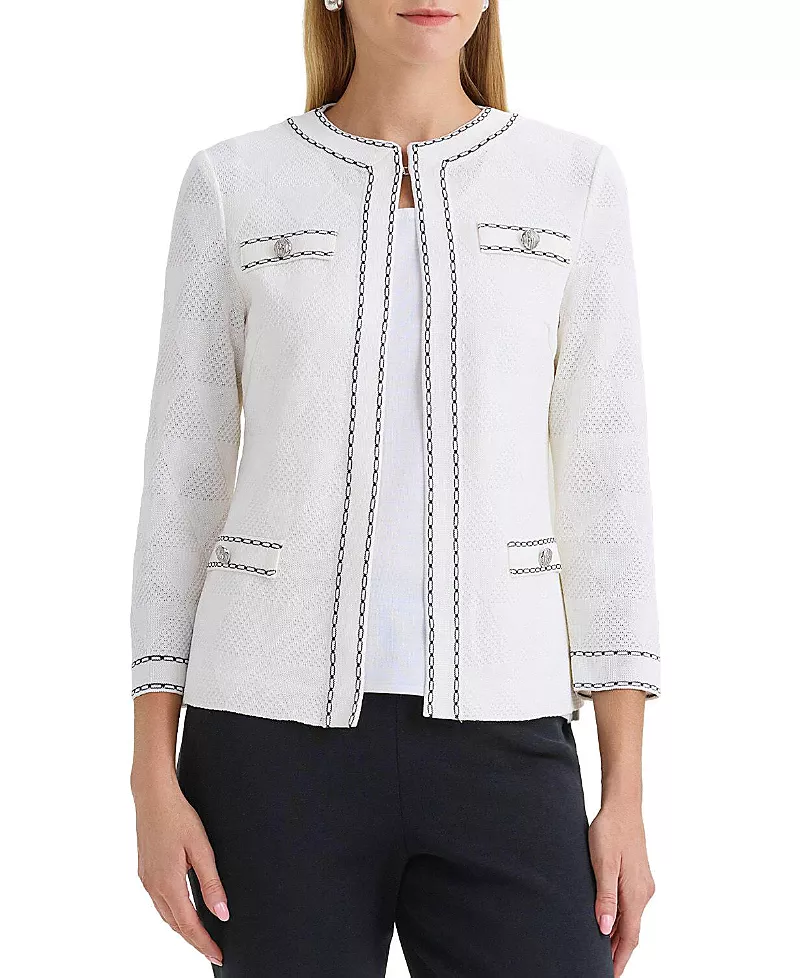 Ming Wang Diamond Faux Link Trim Knit Jacket