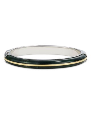 14K Yellow Gold & Sterling Silver Moss Agate Bangle Bracelet