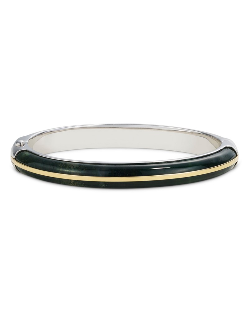 By Pariah 14K Yellow Gold & Sterling Silver Moss Agate Bangle Bracelet in Green/Silver