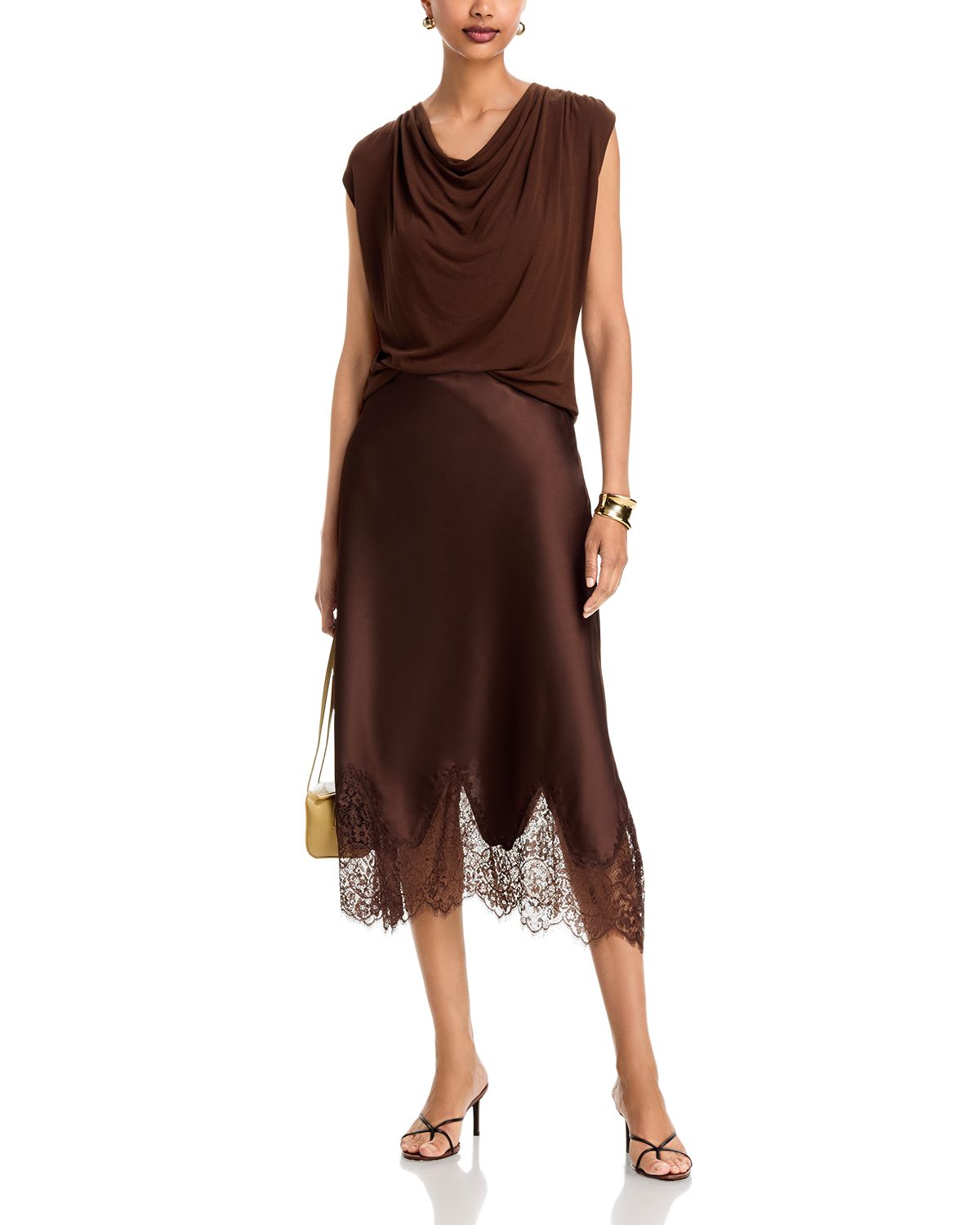 Satin Lace Trim Midi Skirt - Exclusive thumbnail 2