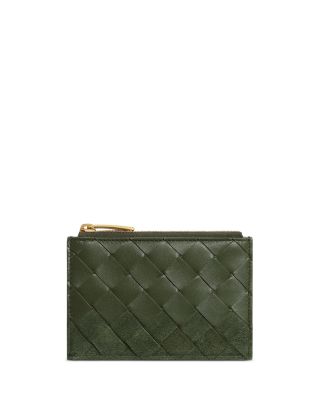 Intrecciato Leather Zip Card Case