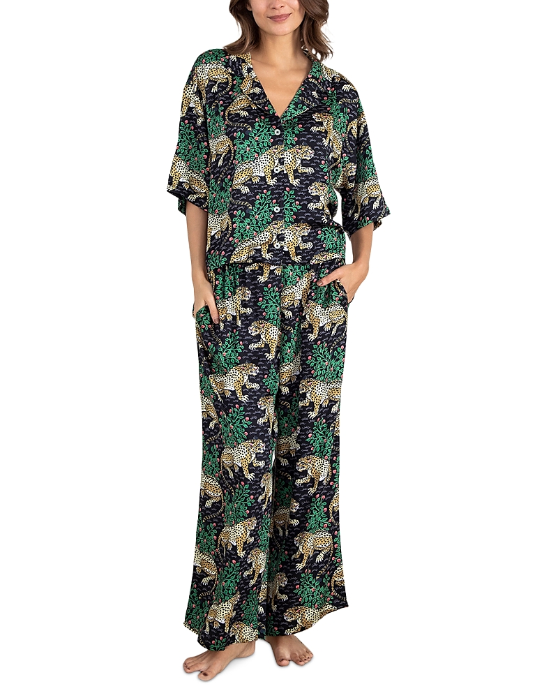 Printfresh Bagheera Satin Wildest Dreams Pajama Set In Green