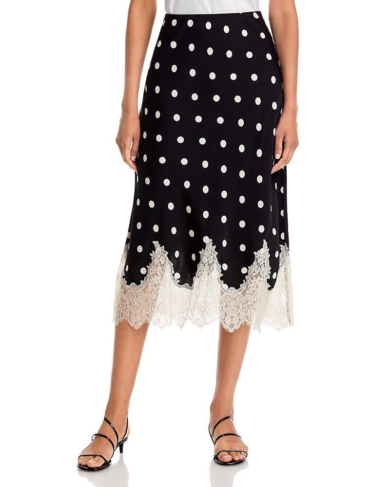 Aqua Polka Dot Lace Trim Midi Skirt - Exclusive