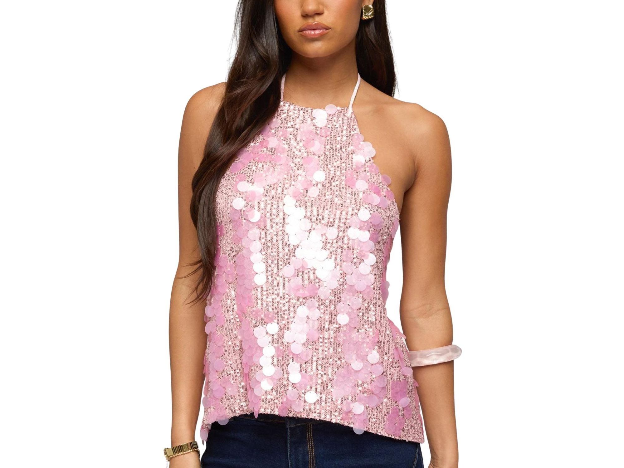 Ellorie Backless Sequin Halter Top - Image 1