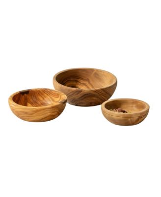  Natural Olive Wood Nesting Bowls, Set of 3
