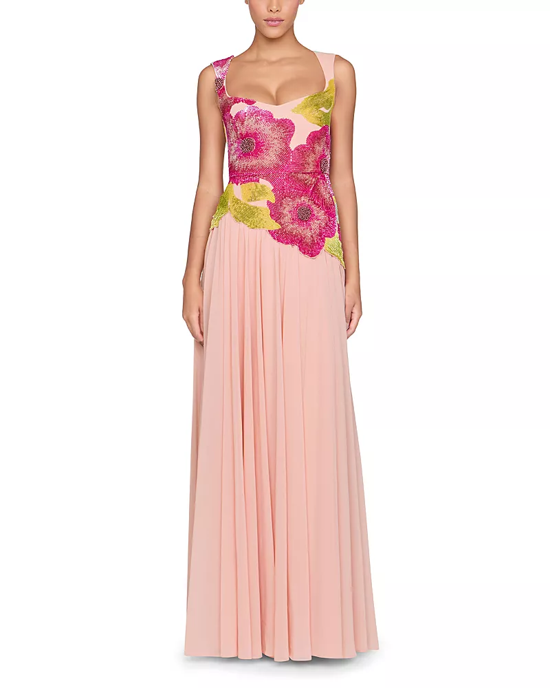 Theia Sandie Embroidered Gown