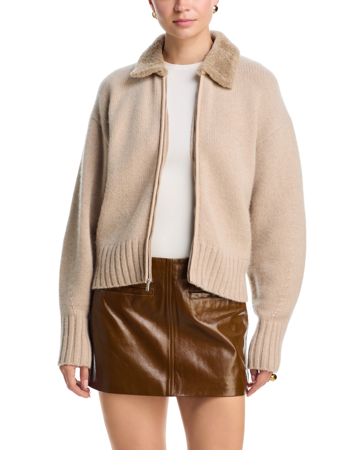 Zorina Wool & Cashmere Cardigan with Shearling Collar