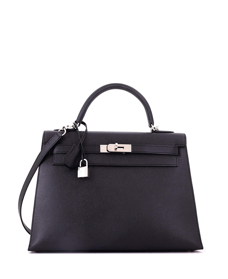 Pre-Owned HERMES Kelly 32 Handbag Black Epsom with Palladium Hardware