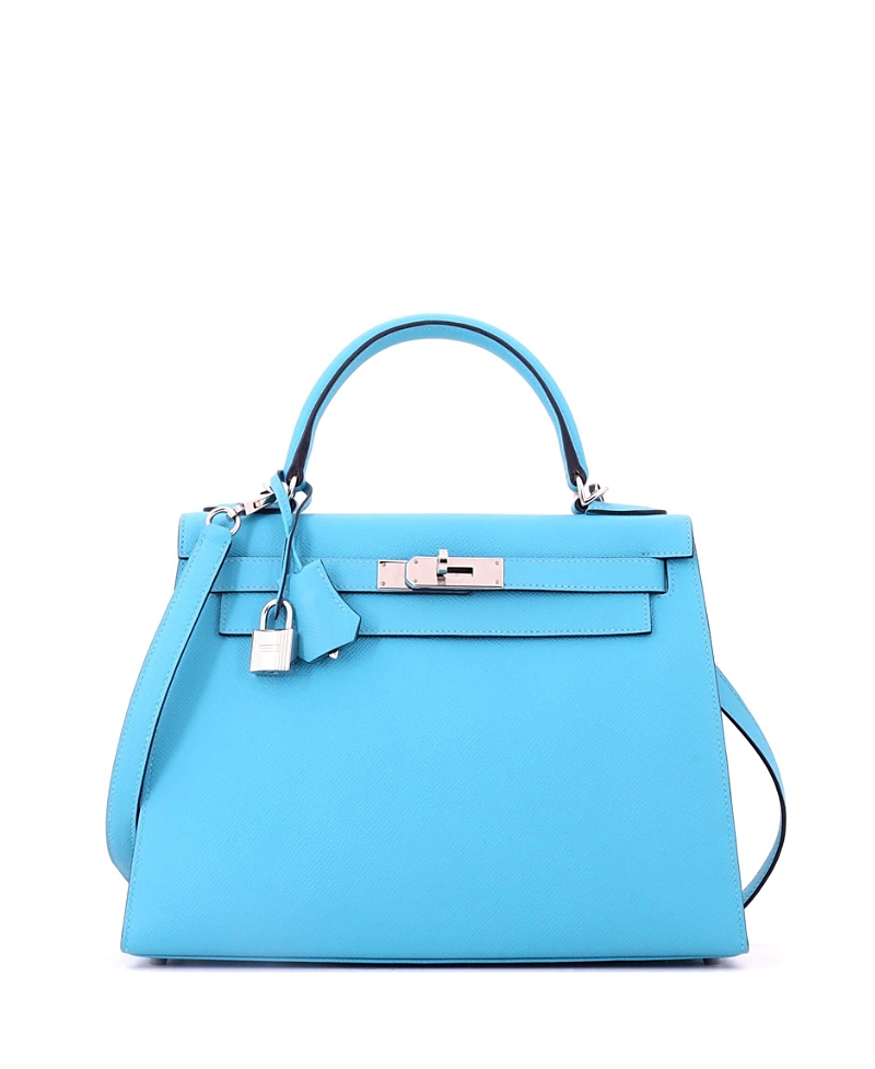 Pre-Owned HERMES Kelly 28 Handbag Blue Epsom with Palladium Hardware