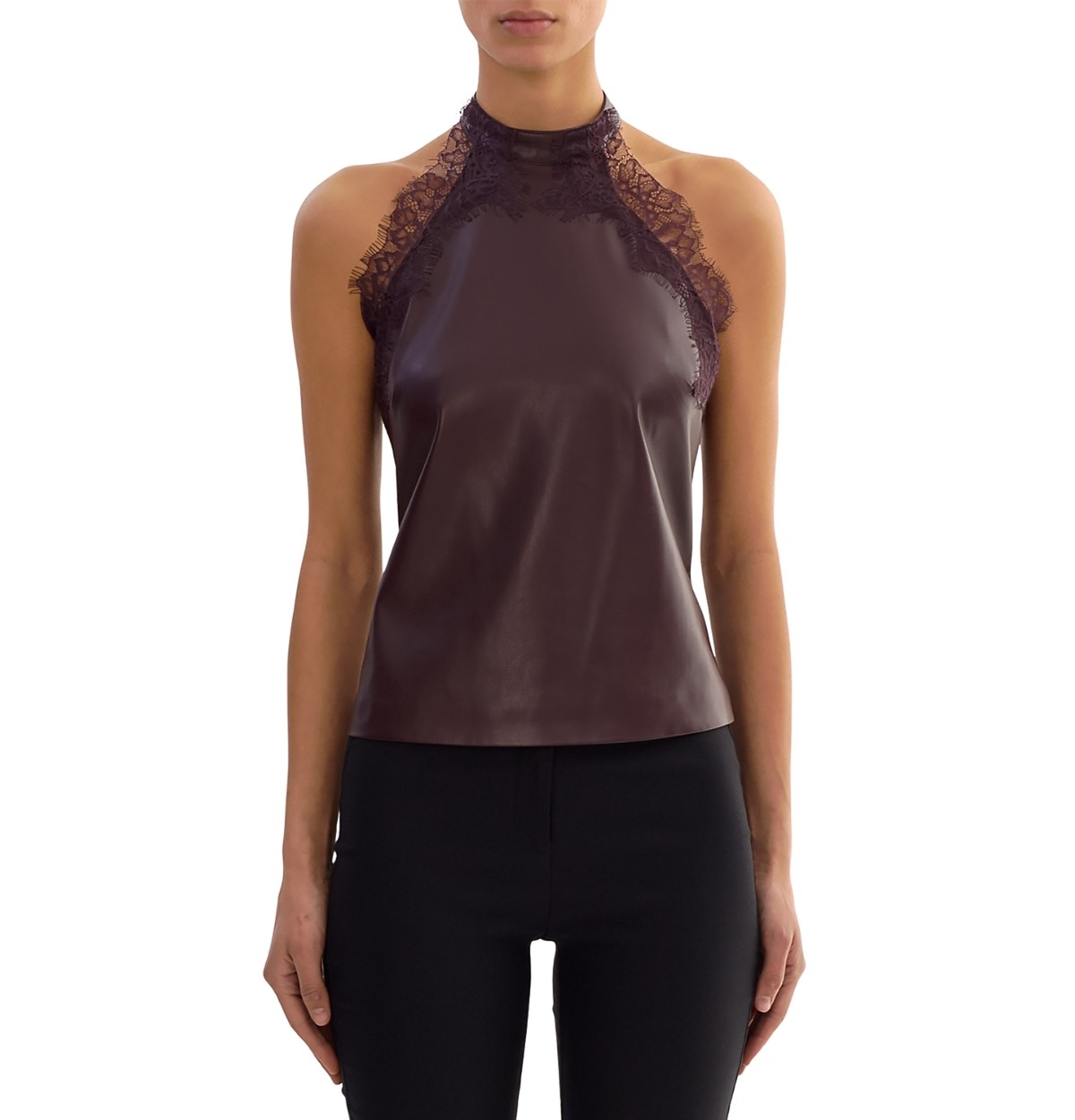 Ginny Lace Trim Faux Leather Top