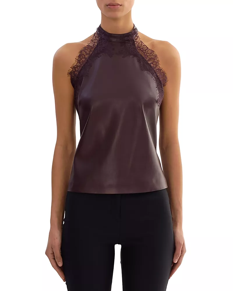 Lamarque Ginny Lace Trim Faux Leather Top