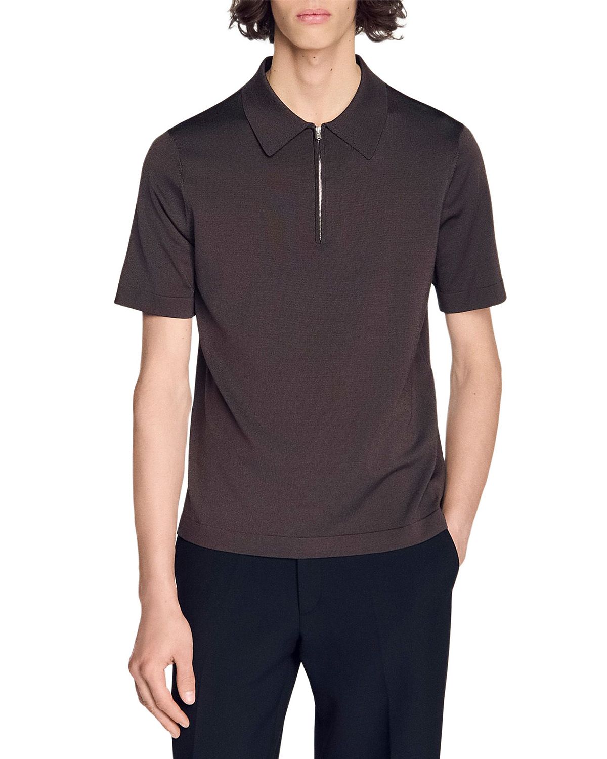 Sandro Knitted Polo Shirt with Zip Collar