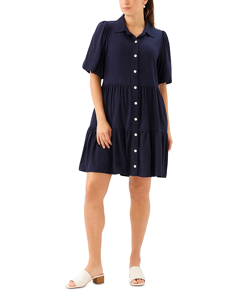 Karen Kane Puff Sleeve Tiered Shirt Dress