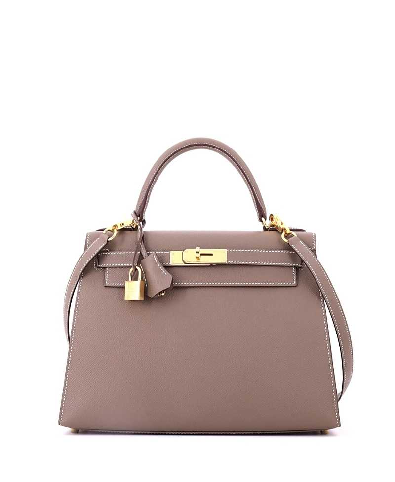 Pre-Owned HERMES Kelly 28 Handbag Grey Epsom with Gold Hardware