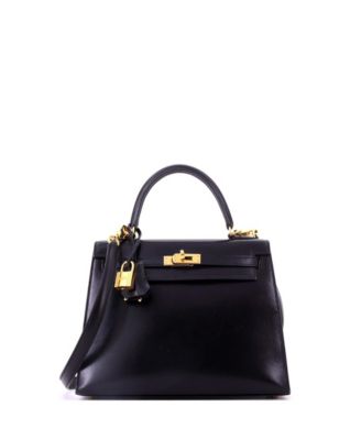 Kelly 25 Handbag Black Tadelakt with Gold Hardware