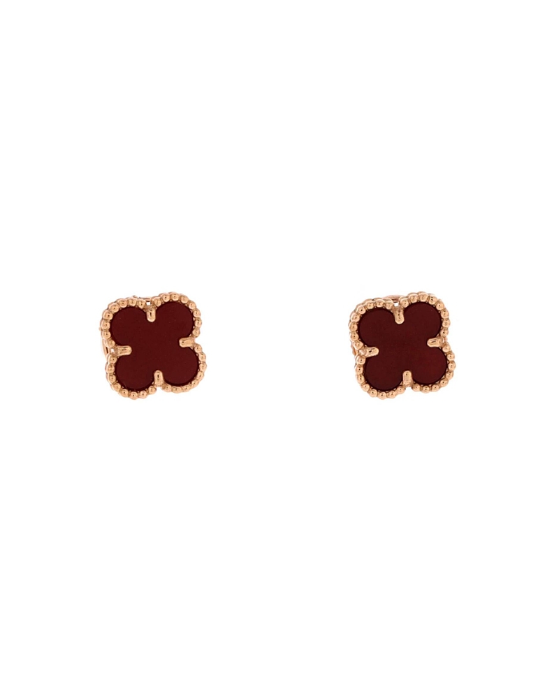 Pre-Owned Van Cleef & Arpels Sweet Alhambra Stud Earrings 18K Rose Gold and Carnelian