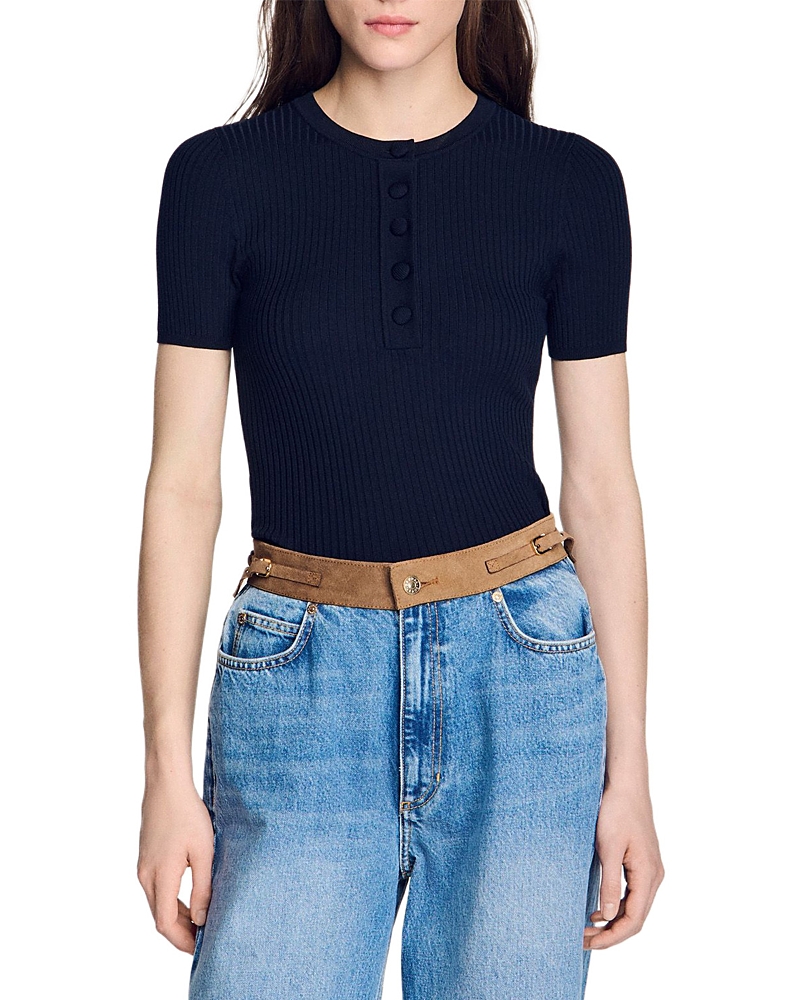 Sandro Ribbed Short Sleeve Sweater